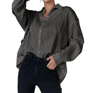 Dazy Shirt Size XL Textured Button Front Long Sleeve Gray Career Business Casual